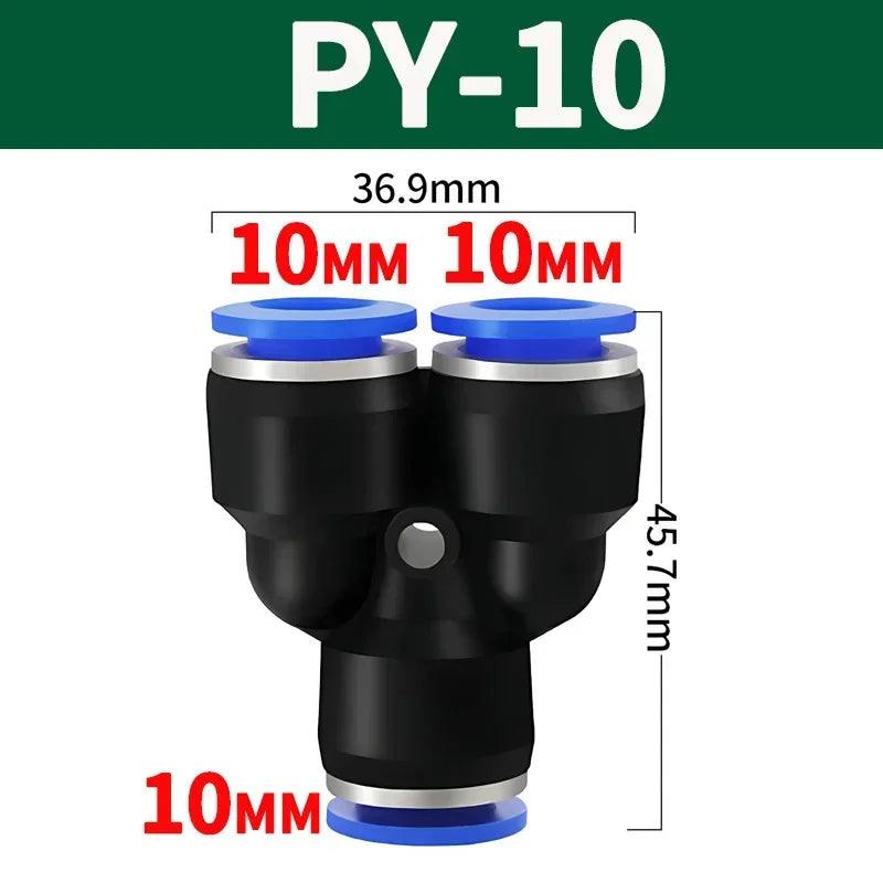 Pneumatic Push-to-Connect Fittings Kit Y W Shaped Air Water Oil Hose Connectors for Nylon Polyurethane Tubing