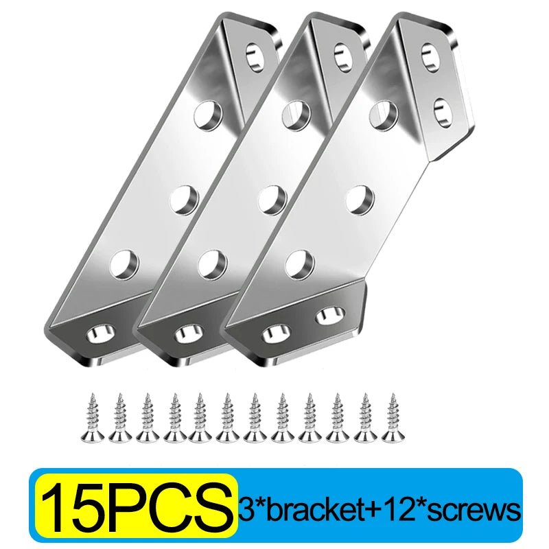 Stainless Steel Corner Brackets with Screws Furniture Corner Connector for Cabinet Angle Support Fixed Metal Brace Fasteners