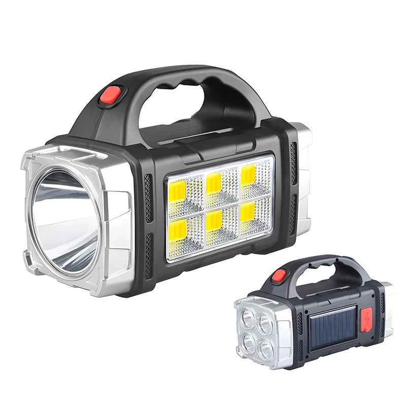 USB Rechargeable Solar LED Flashlight COB Work Light 4 Gear Camping Lamp