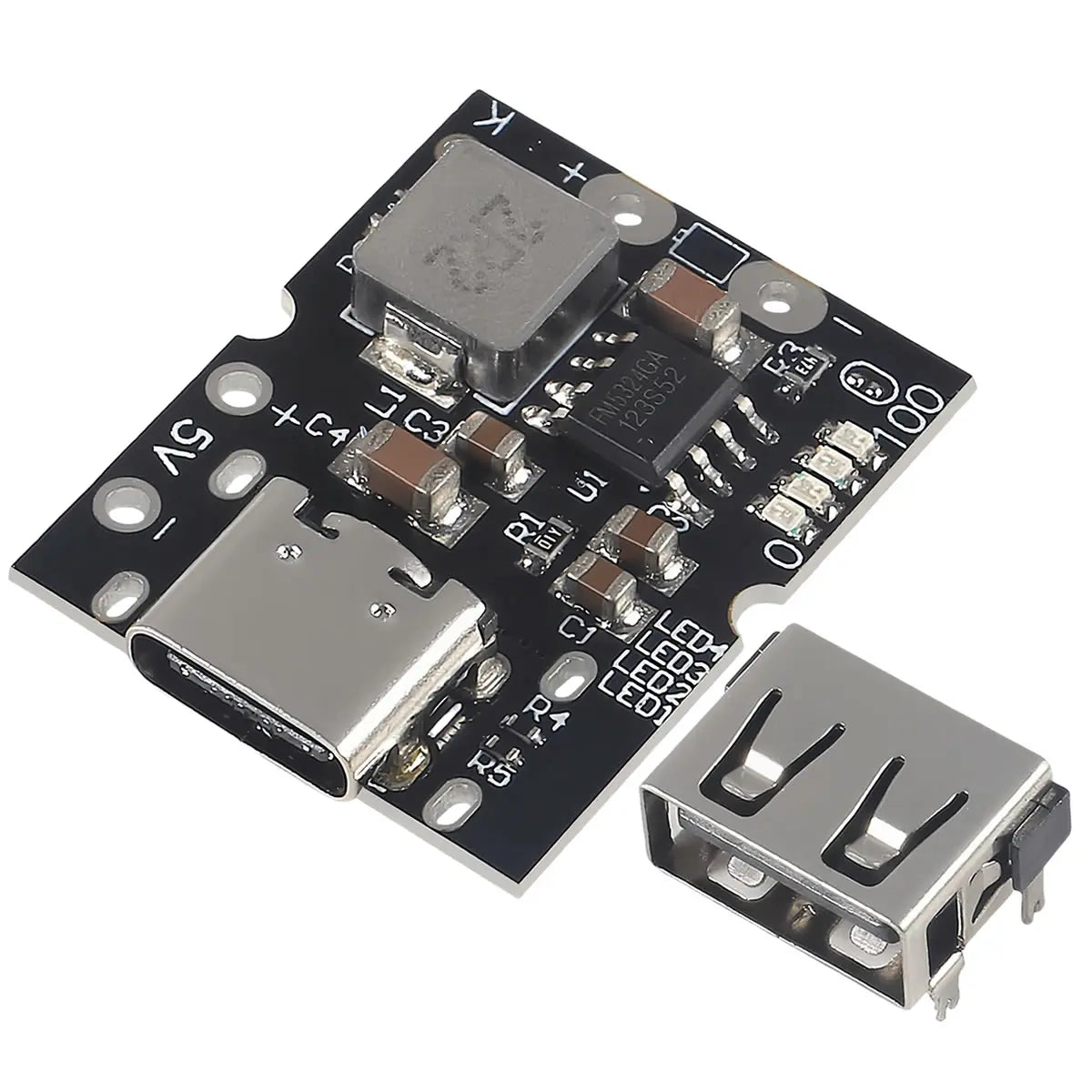 Type-C USB 5V 2A Boost Converter Step-Up Power Module with Lithium Battery Charging Protection and LED Display