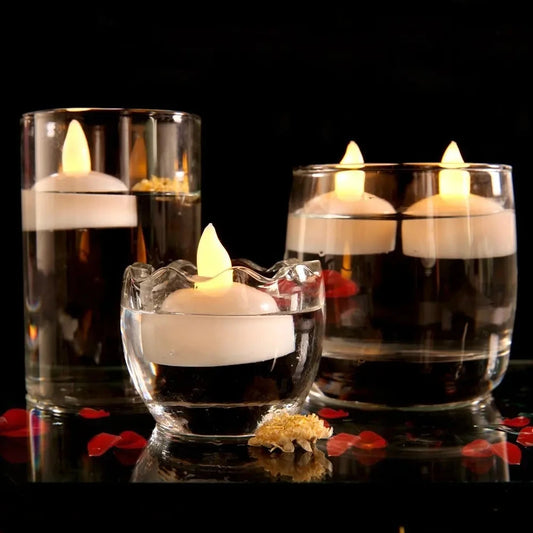 LED Flameless Floating Candle Battery Powered Flickering Electronic Candle Waterproof Floating Tealight Wedding Party Decor Lamp