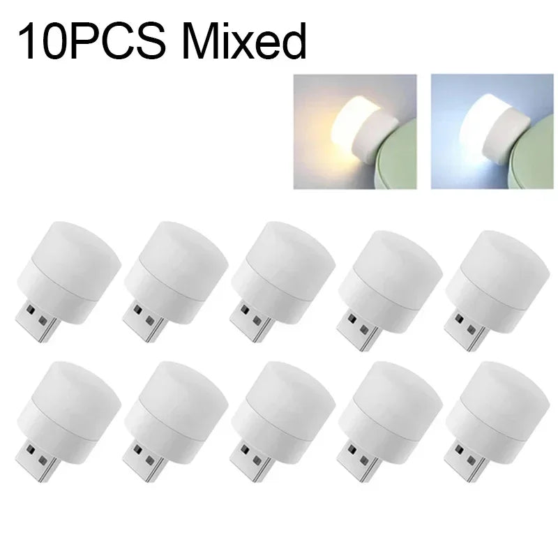 1-20PCS Mini USB LED Plug Lamp Portable Eye Protection Book Reading Light Small Round Car Bulb Computer Mobile Power Lamps