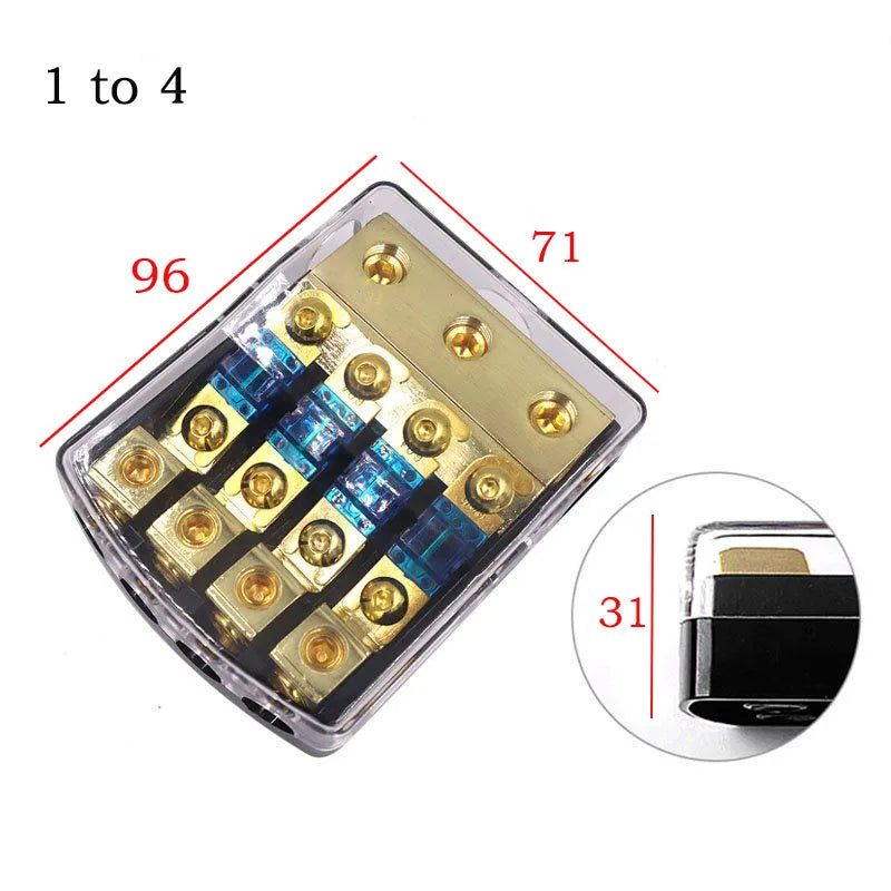 AGU 60A Fuse Holder Car Speaker 1 Into 2/3/4 Out Power Distribution Box Splitter with Fuse Core for Car Audio System