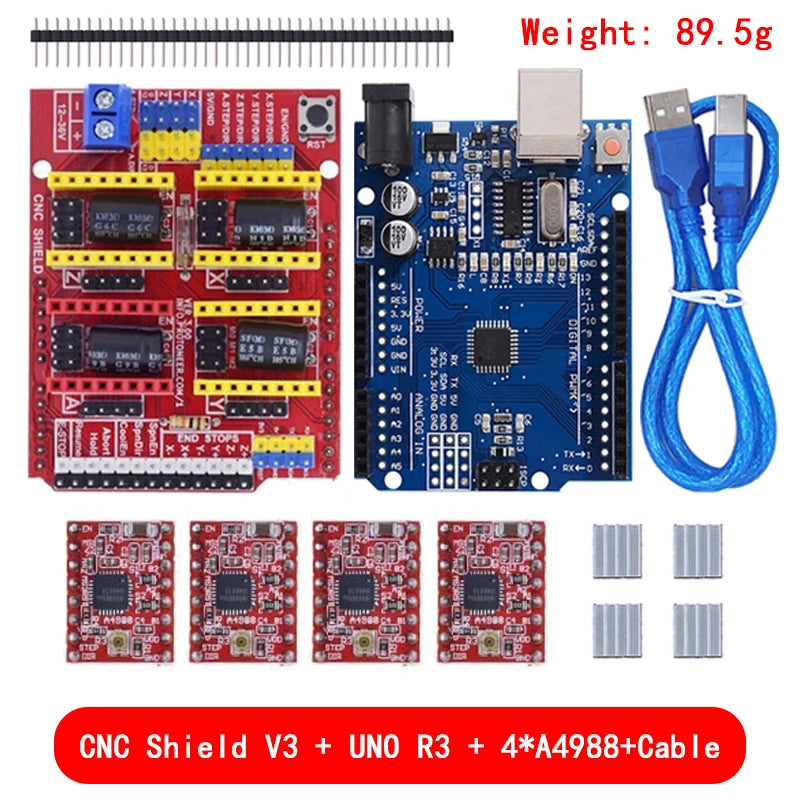 CNC Shield V3/V4 + DRV8825 / A4988 Stepper Driver Kit — 4-Axis, Arduino UNO/Nano