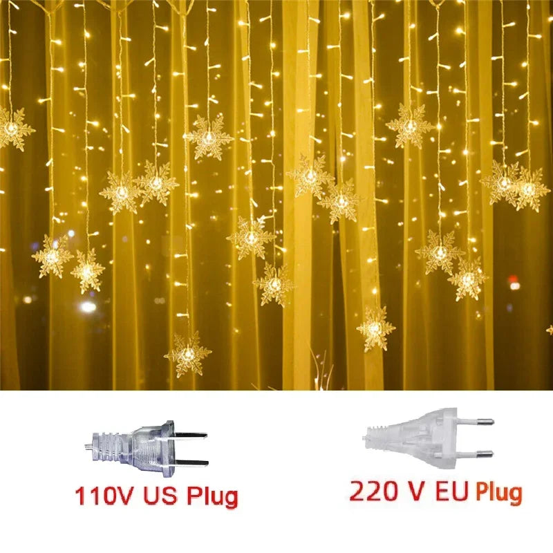 Xmas Valentine's Day Snowflake String Lights LED 8 Modes Home Garden Indoor Outdoor Party Decor Garland for Bedroom New Year
