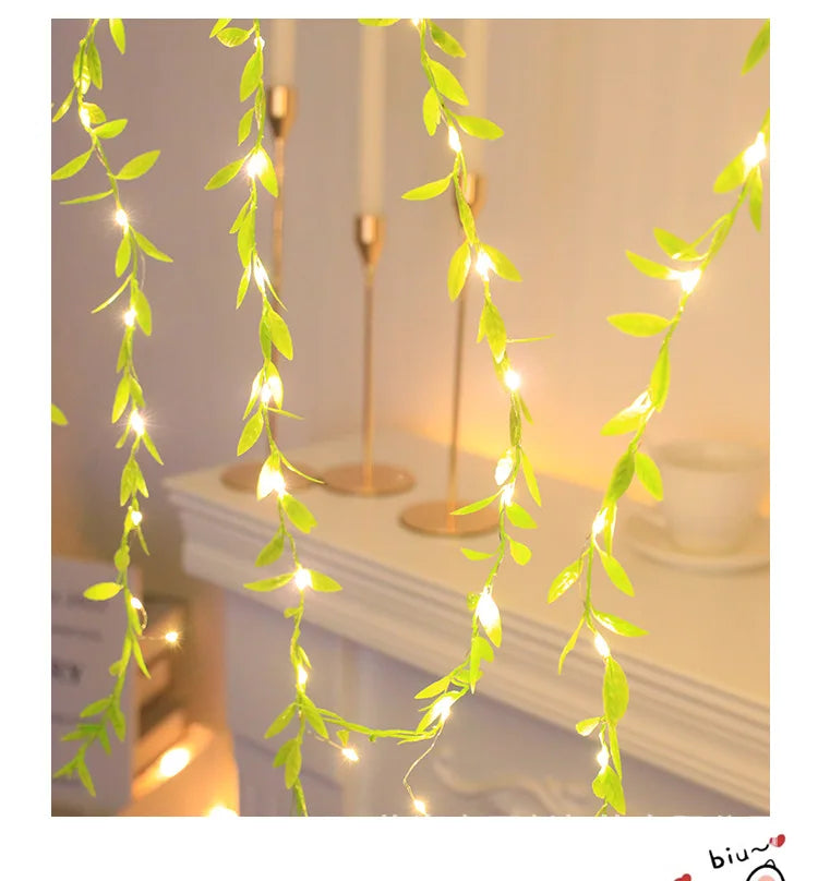 2026 Christmas Decoration LED Fairy Light String Willow Leaf Garland for Home Wedding Party Festive Tree Decor with Power Supply