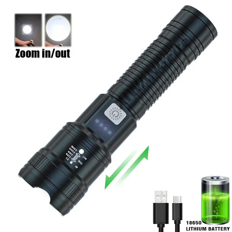 High Power LED Flashlights USB Rechargeable zoomable Light Emergency Torch Lamp For outdoor Camping Night fishing hiking lantern