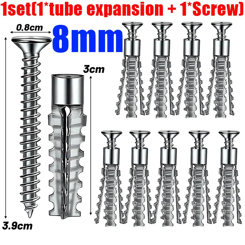 100/10Set Expansion Pipe for Hollow Walls Tile Drywall Anchors with Screw Self Tapping Screw Drilling Plug Expansion Bolt Tools