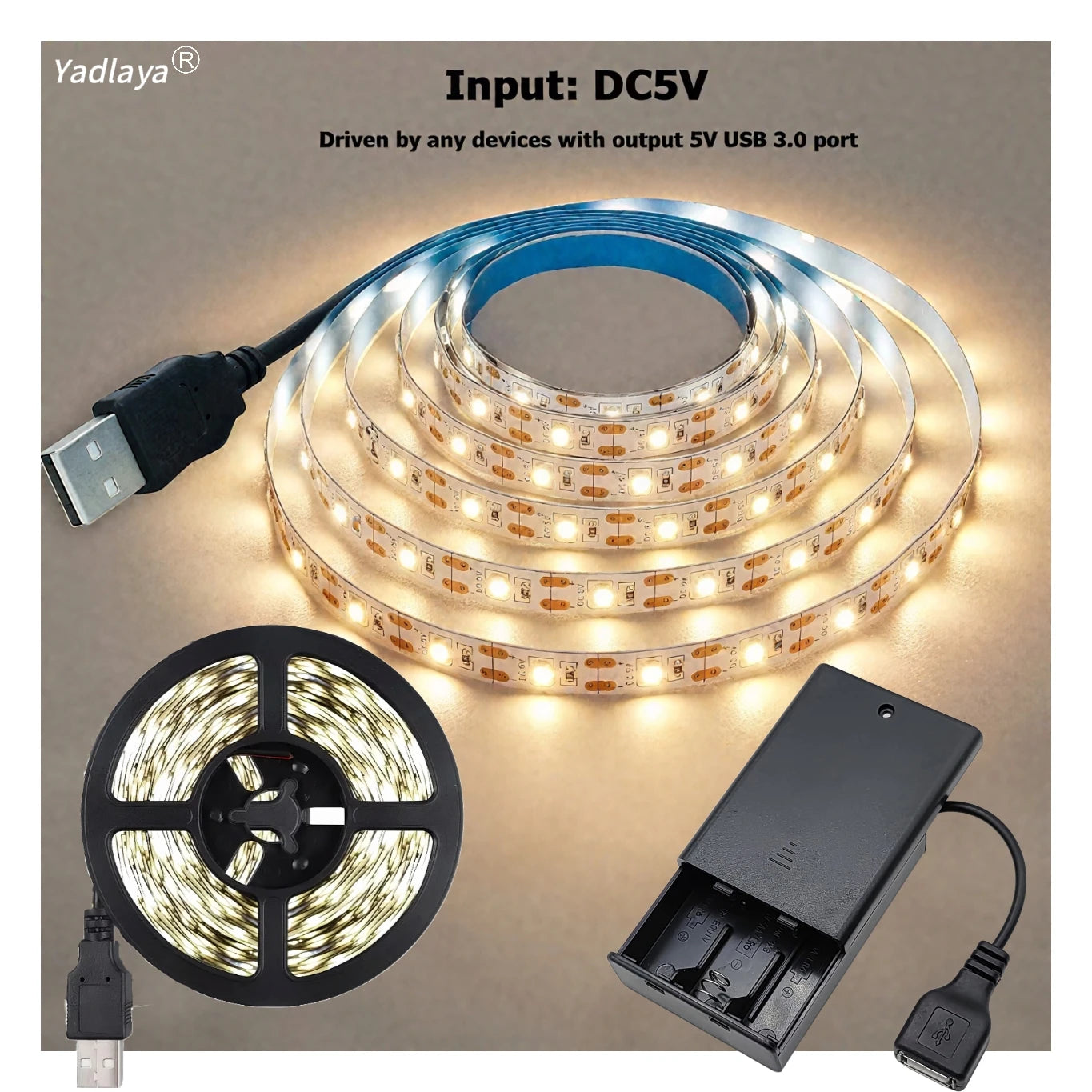3AA Battery Powered LED Strip Light SMD2835 Flexible Backlight 1-5M