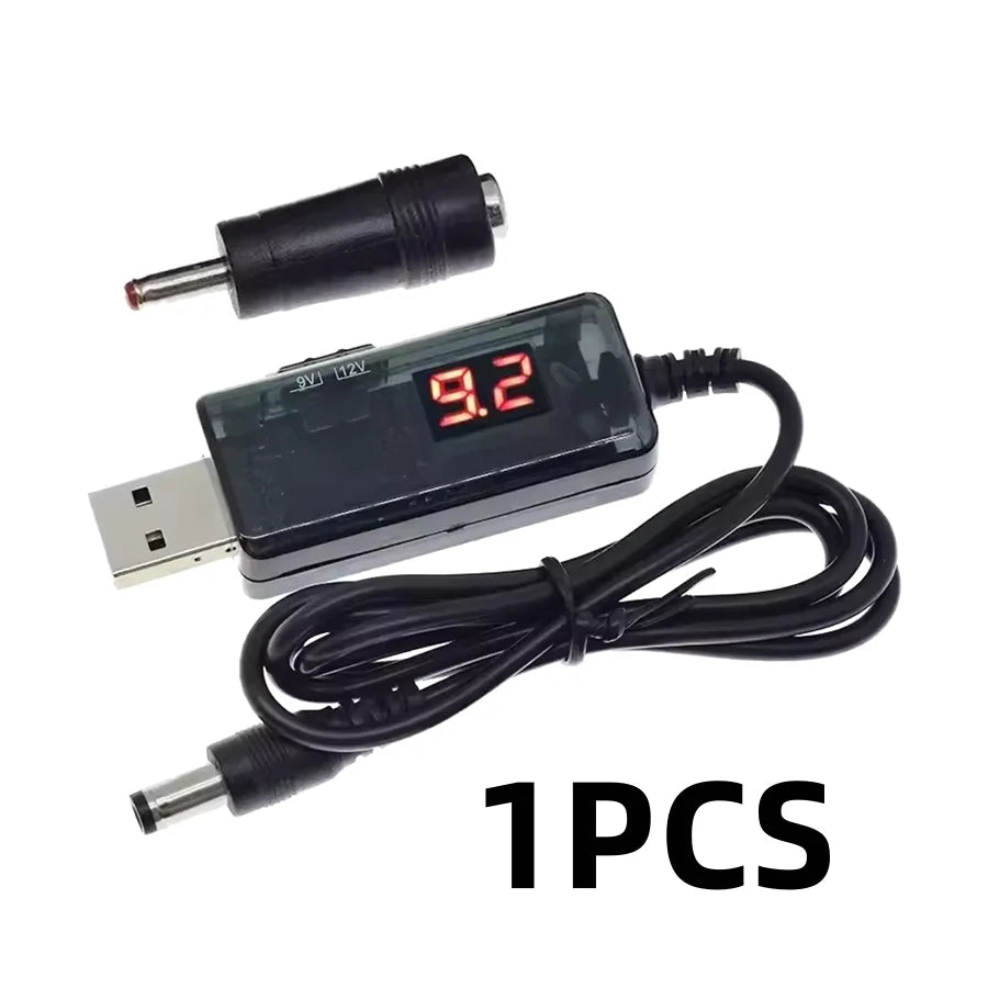 USB to DC Boost Cable 5V→9V/12V — 5.5×2.1mm & 3.5×1.35mm Adapter for Router & Modem