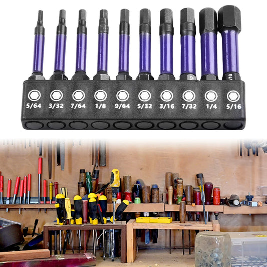 10Pcs Magnetic Hex Head Screwdriver Bit Set 1/4 Shank Screwdriver Bit Imperial 5/64 3/32 7/64 1/8 9/64 5/32 3/16 7/32 1/4 Power