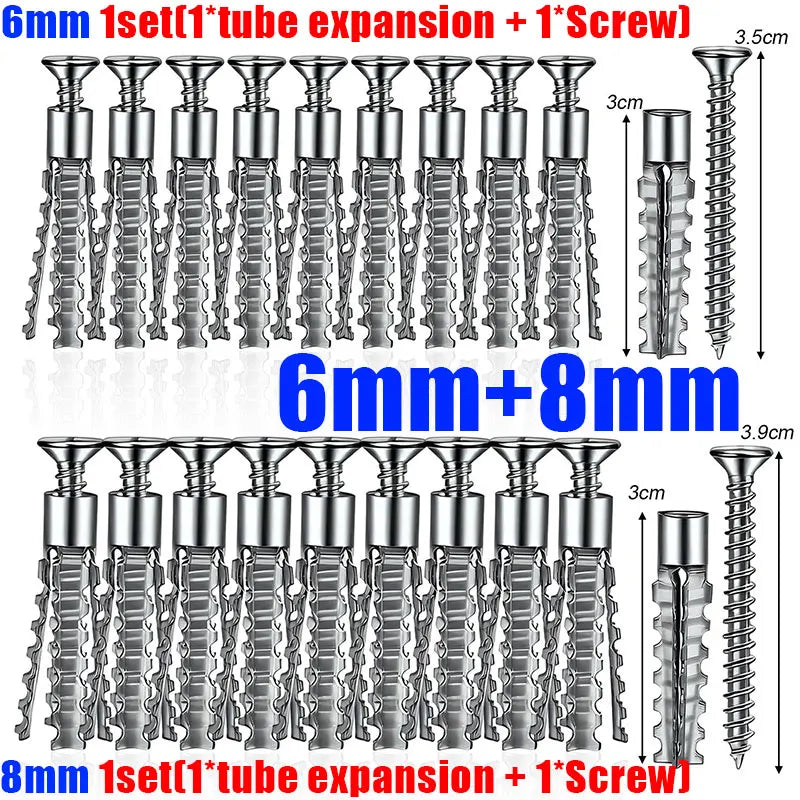 100/10Set Expansion Pipe for Hollow Walls Tile Drywall Anchors with Screw Self Tapping Screw Drilling Plug Expansion Bolt Tools