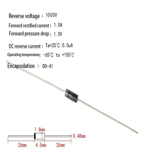 50pcs/lot 1N4007 1A 1000V DO-41 Rectifier Diode 4007 for Electronics Projects