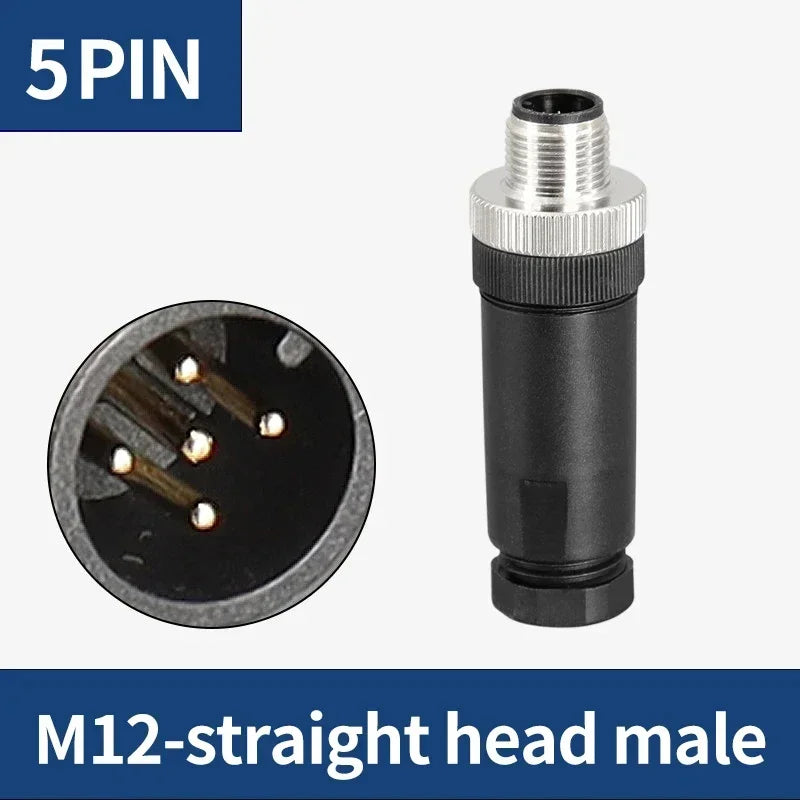 M12 12mm Sensor Connector Straight Angle Male Female Waterproof Screw Threaded Plug Coupling 4 5 8 Pin PG7