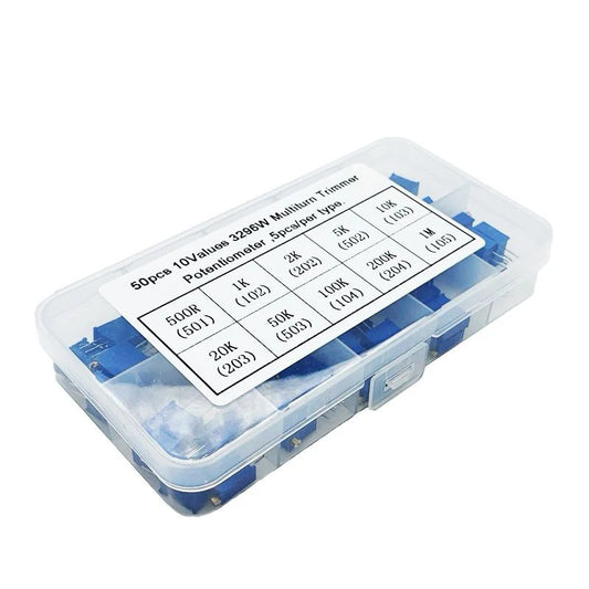 50pcs/lot 3296W Multiturn Trimmer Potentiometer Kit – High Precision Variable Resistors