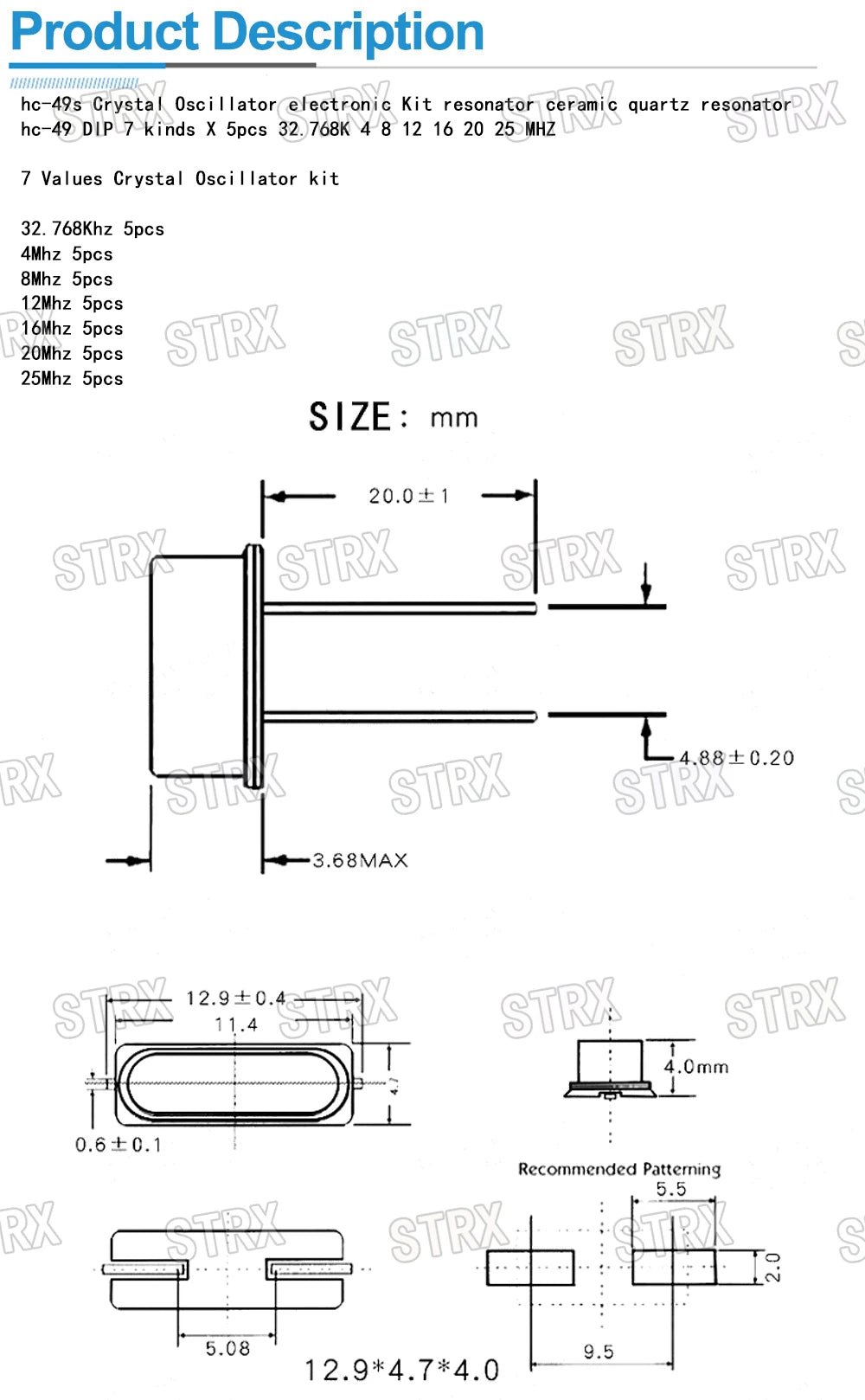 HC-49S Crystal Oscillator Kit Ceramic Quartz Resonators 32.768kHz–25MHz DIP7