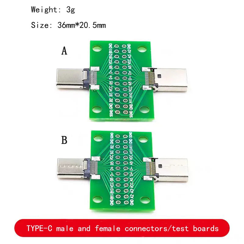 USB 3.1 Type-C Male to Female Header Test Board 24-Pin Double-Sided Adapter