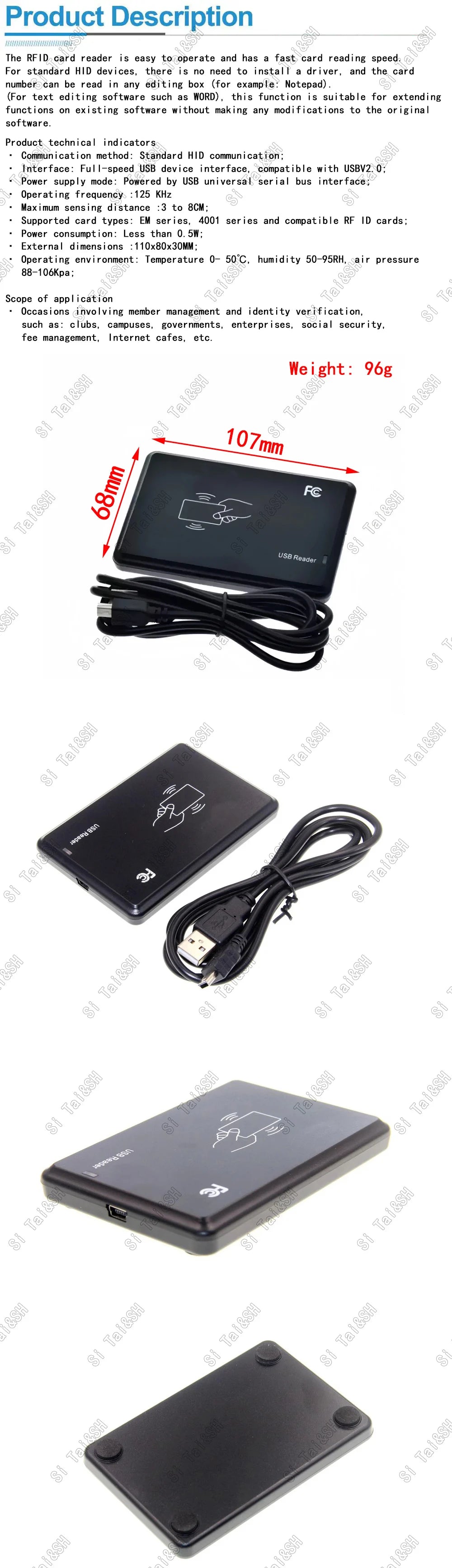 USB RFID Reader – EM4100 / TK4100 125kHz & 13.56MHz S50/S70 Contactless Card Reader for Windows & Linux