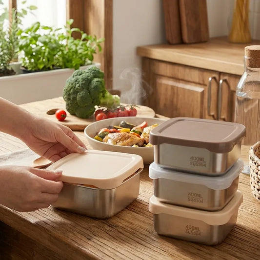 Stainless Steel Food Container with Cover Small Thicken Fresh-keep Food Fruit Lid Sealed Storage Box Kitchen Fridge Organizer