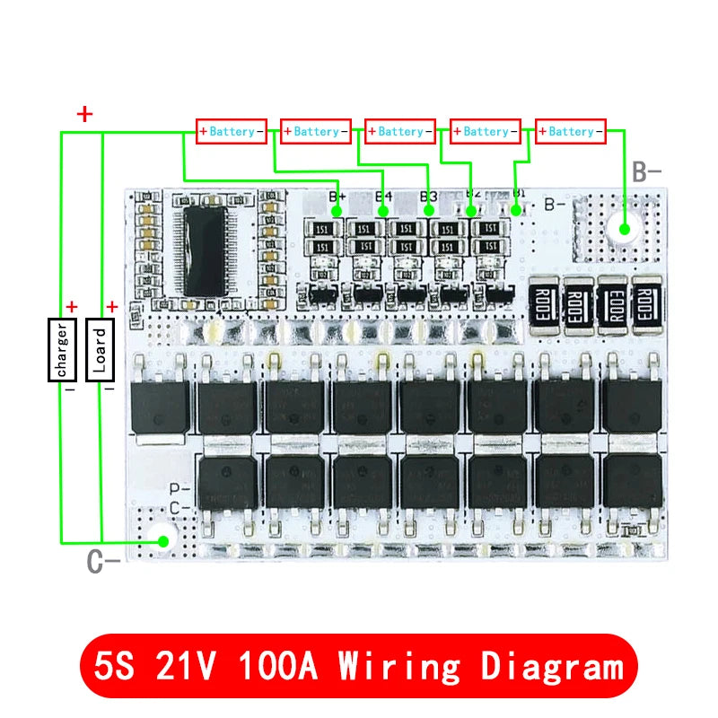 3S / 4S / 5S BMS 100A Li-Ion Battery Protection Board with Balance — 12V / 16.8V / 21V