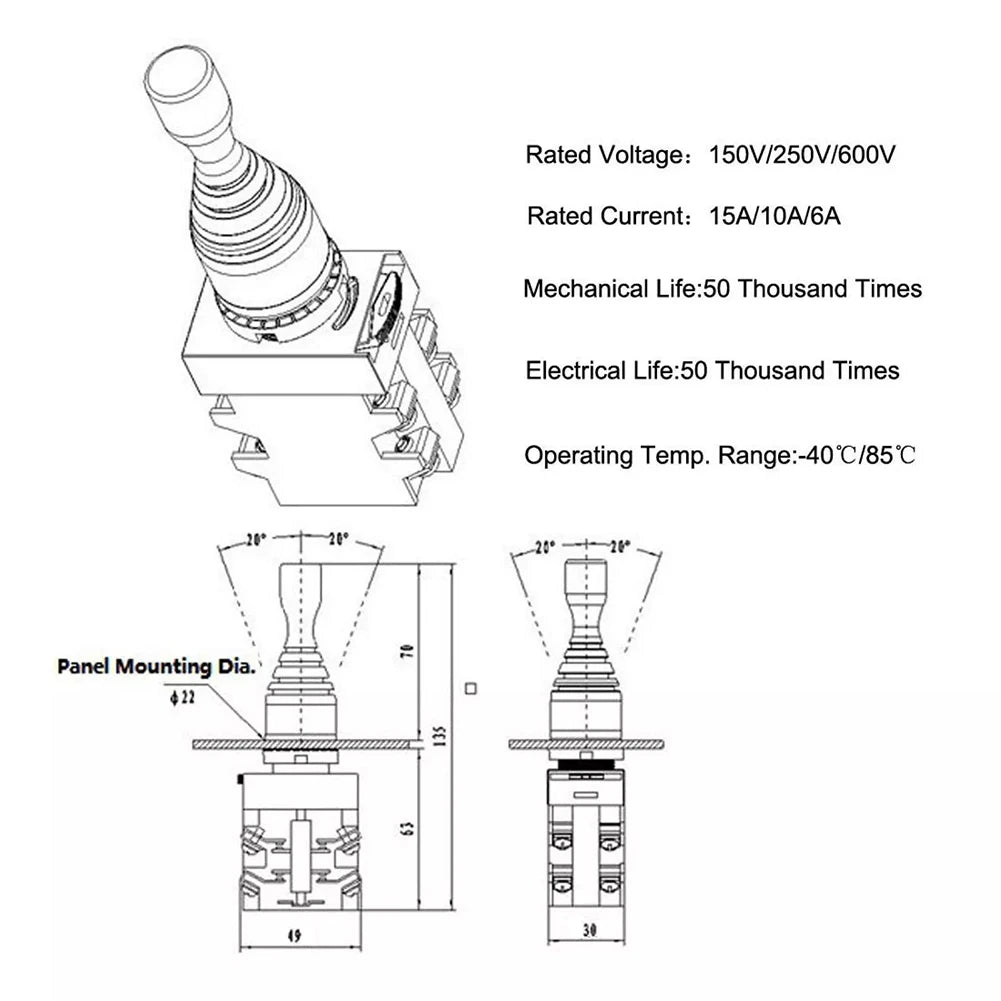 High Performance Joystick Switch Controller with Rubber Bushing Designed to Withstand Harsh Industrial Environments