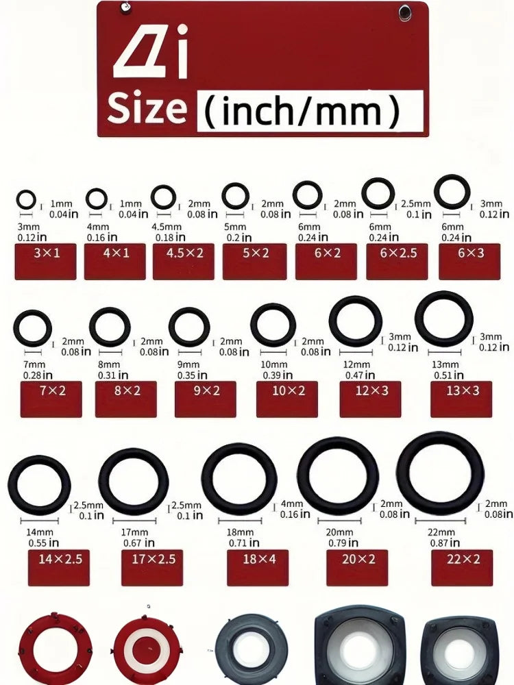 225PCS Black Rubber O-Ring Assortment — 18 Sizes Washer Gasket Sealing Kit for Faucet, Hose & Valve