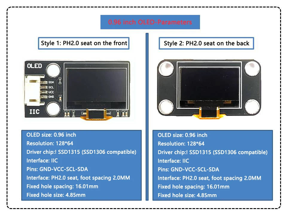 0.96" / 1.3" OLED IIC LCD Display Module SSD1306 SH1106 12864