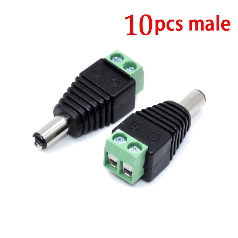 DC Power Jack Plug Adapter 12V 5A 2.1×5.5mm Male & Female Connector for CCTV and LED Strip