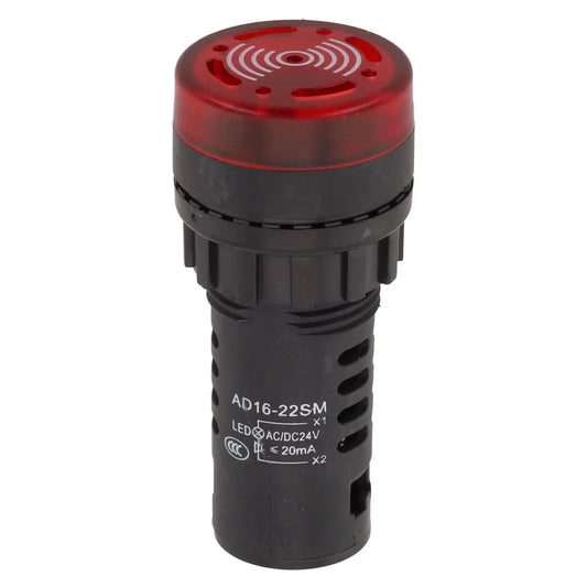 22mm Sound & Light Alarm — AD16-22SM Red LED Buzzer, AC/DC 12V/24V/220V