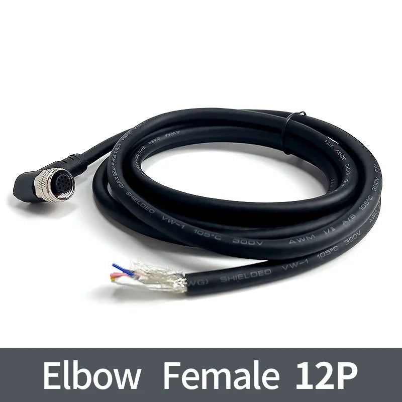 2m M12 Waterproof Sensor Cable Male & Female Connector 4/5/8/12 Pin Integrated Injection Molded