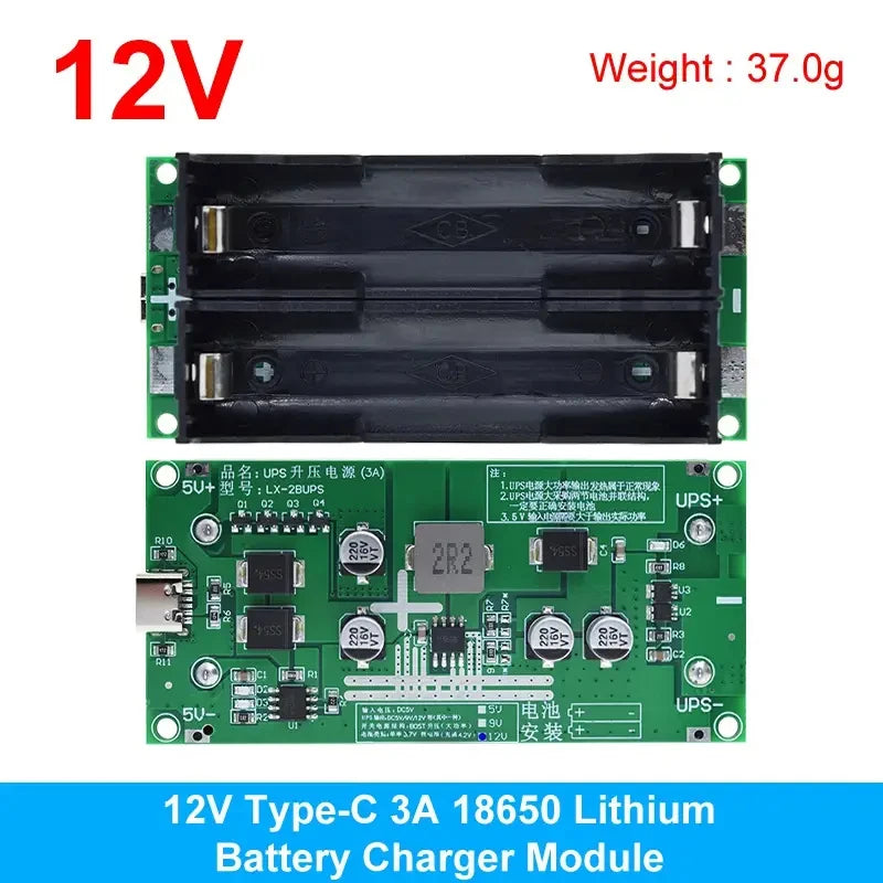 3A High-Power 18650 Lithium Battery Boost Module 5V-12V Charging and Discharging Board for UPS