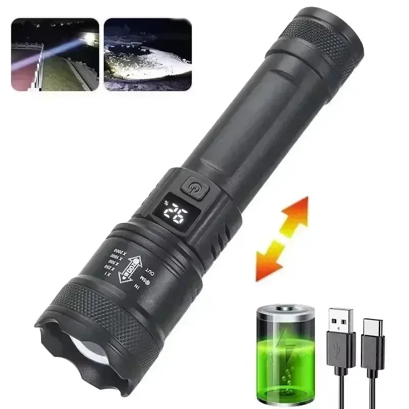 High Power LED Flashlights USB Rechargeable zoomable Light Emergency Torch Lamp For outdoor Camping Night fishing hiking lantern