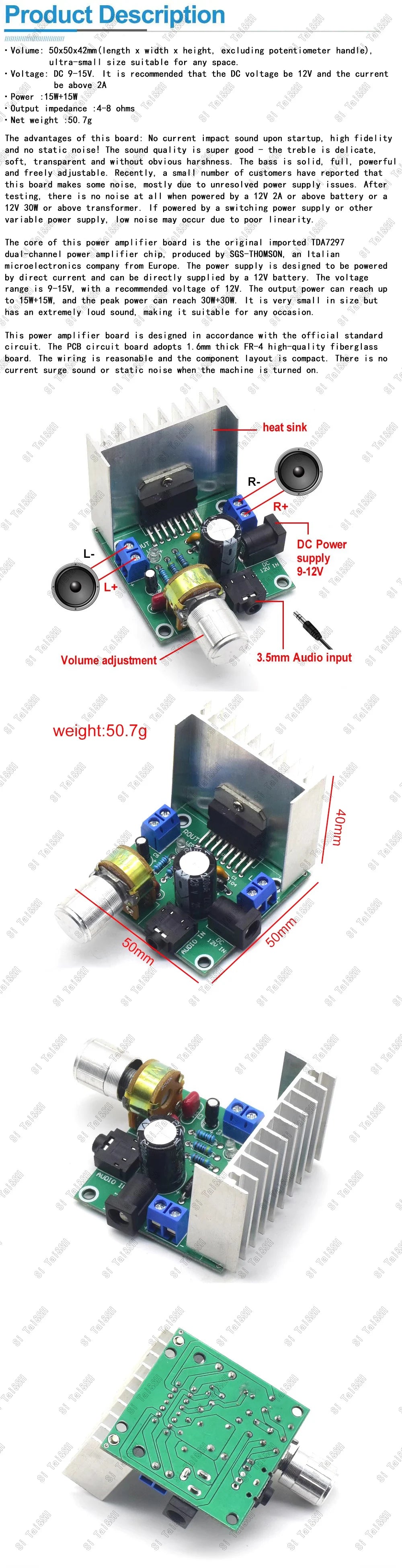 TDA7297 Dual-Channel 15W+15W Audio Amplifier Board Module for DIY Projects