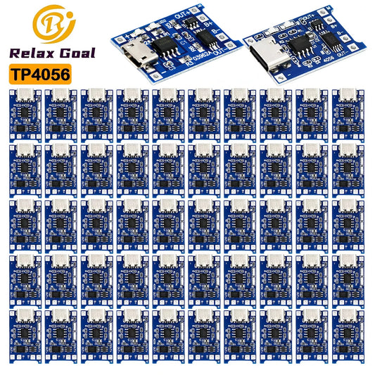 TP4056 5V 1A Lithium Battery Charger Module with Type-C/Micro USB and Dual Protection for 18650 Li-ion Cells