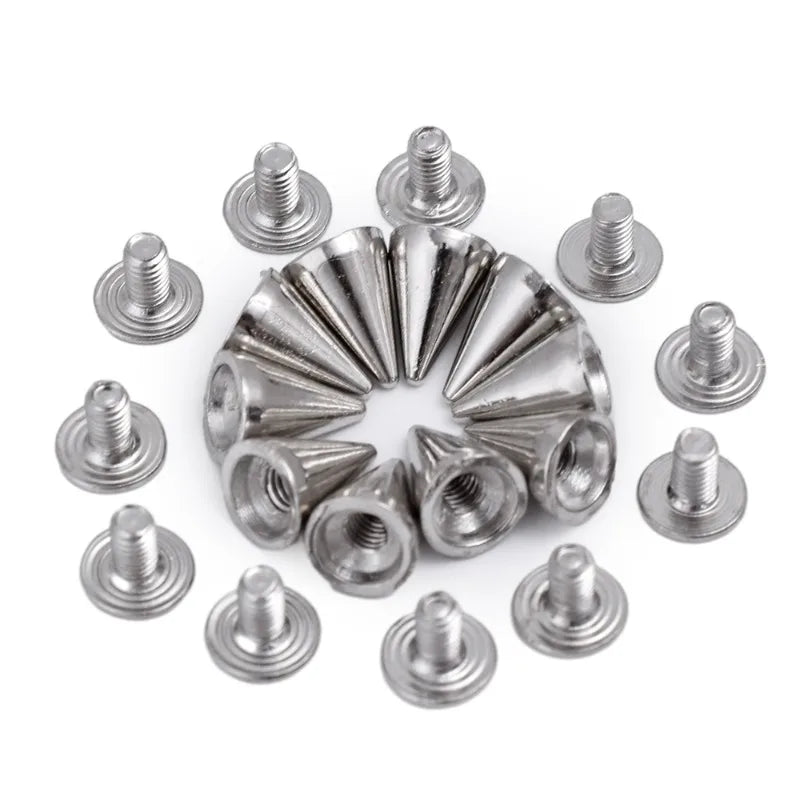 Punk Rivet Cone Spikes Screwback Studs — Silver Metal Rivets for Clothes Bag Shoe Leather Belt DIY Handcraft 10–100pcs