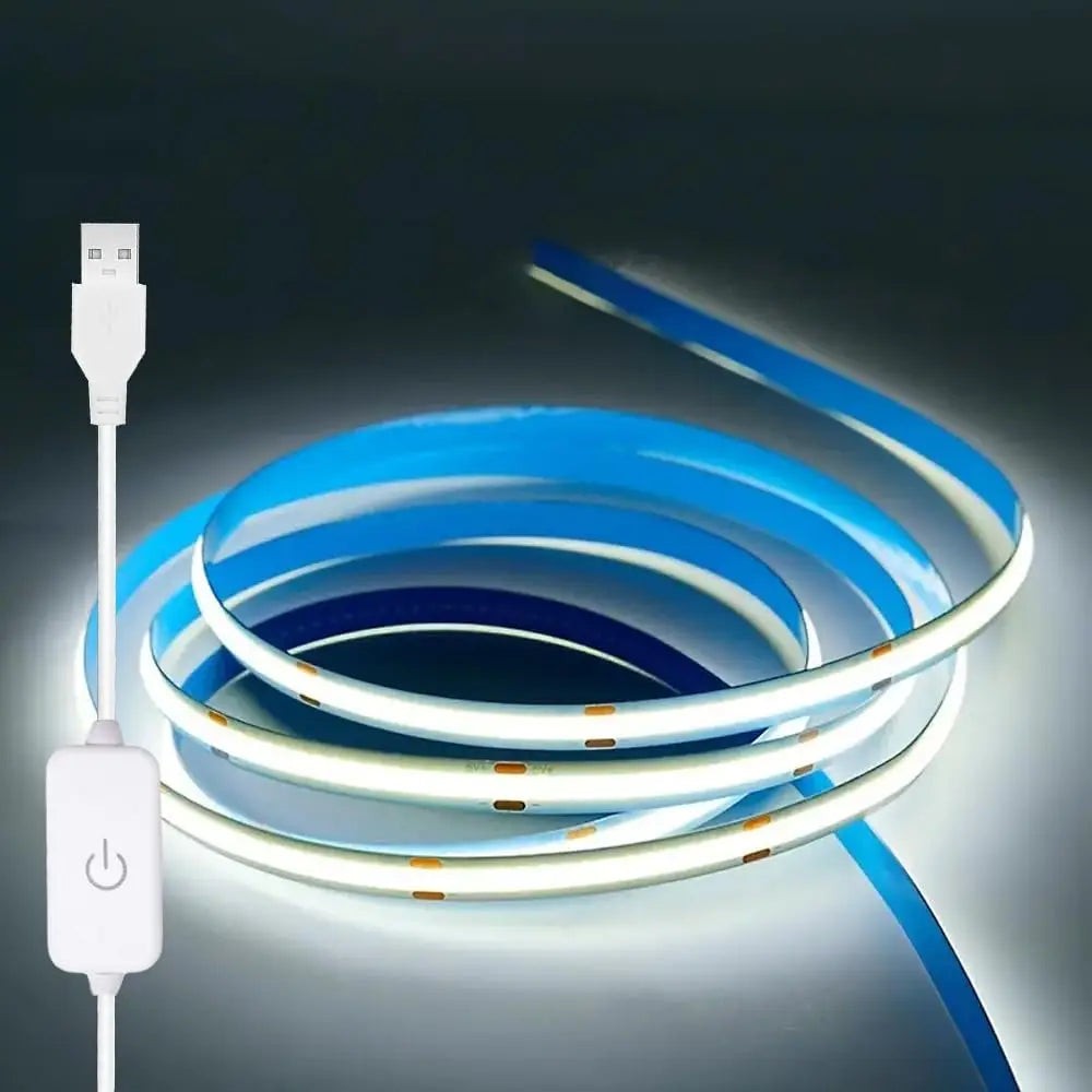 USB 5V LED Strip Light COB Touch Dimmer Control Lamp High Density RA90 Flexible Tape Lights 320Leds/m For Home Cabinet Decor