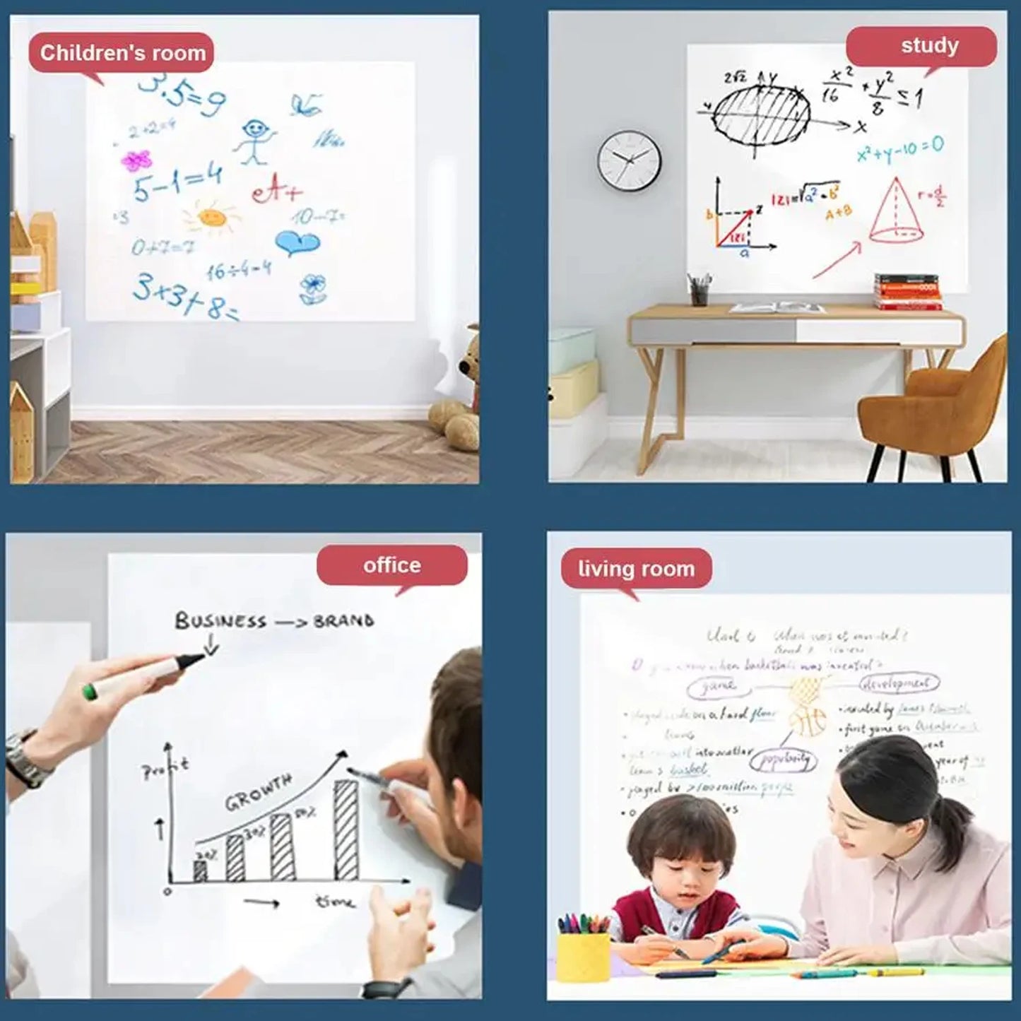 Electrostatic Whiteboard Wall Sticker – Premium Static Cling, No Damage, Easy to Clean & Reusable for Home, Office & School