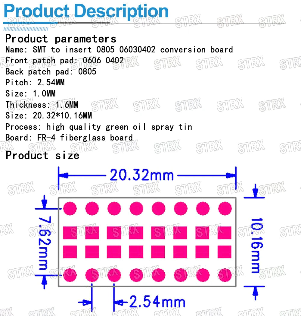 5pcs SMT to DIP Adapter Board Kit for 0805 0603 0402 Capacitors, Resistors, LEDs 2.54mm Pitch FR4 PCB