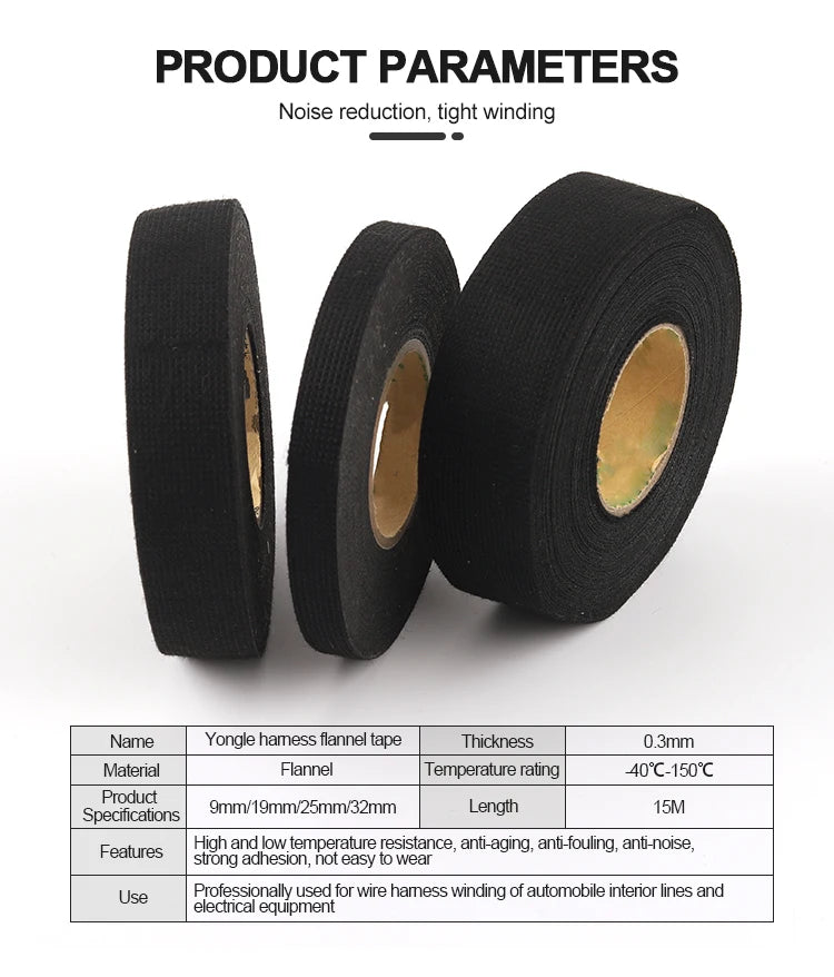 15M High Temperature Resistant Flame Retardant Velvet Electrical Tape for Car Engine Compartment Insulation Cloth