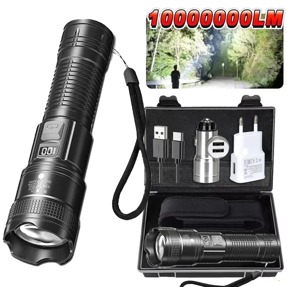 Ultra Bright LED Flashlight Battery Display Rechargeable Zoom Torch