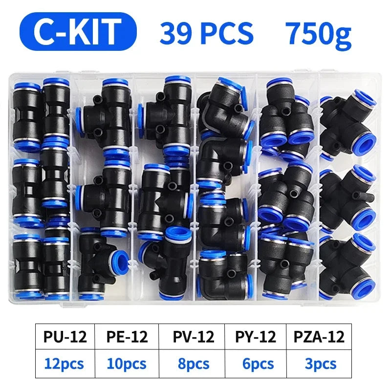 Boxed Pneumatic Fittings PU-12 PE-12 PZA-12 PY-12 PV-12 Quick Release Connectors Kit for 4mm Plastic Hose Couplings