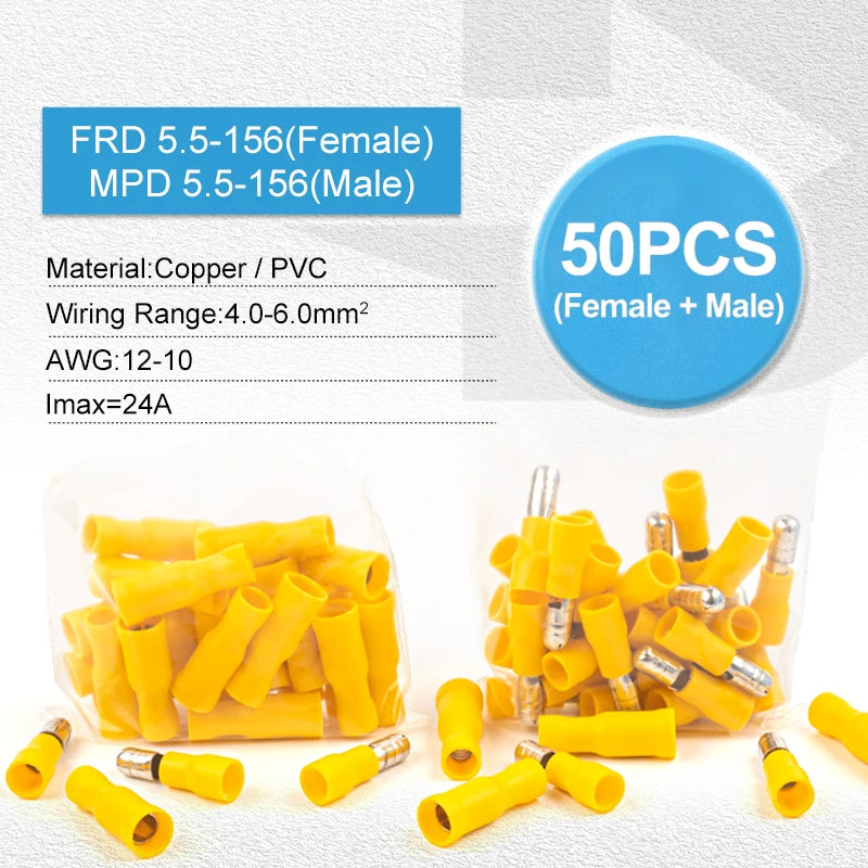 50PCS 25Set MPD FRD PVC Bullet Shaped Female Male Butt Insulating Terminal Electrical Audio Wire Crimp Connector