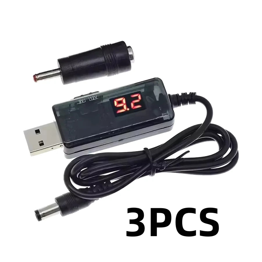 USB to DC 5.5mm/3.5mm Power Boost Cable 5V to 9V/12V with 3.5x1.35mm Adapter for Router, Modem, and Emergency Power Supply