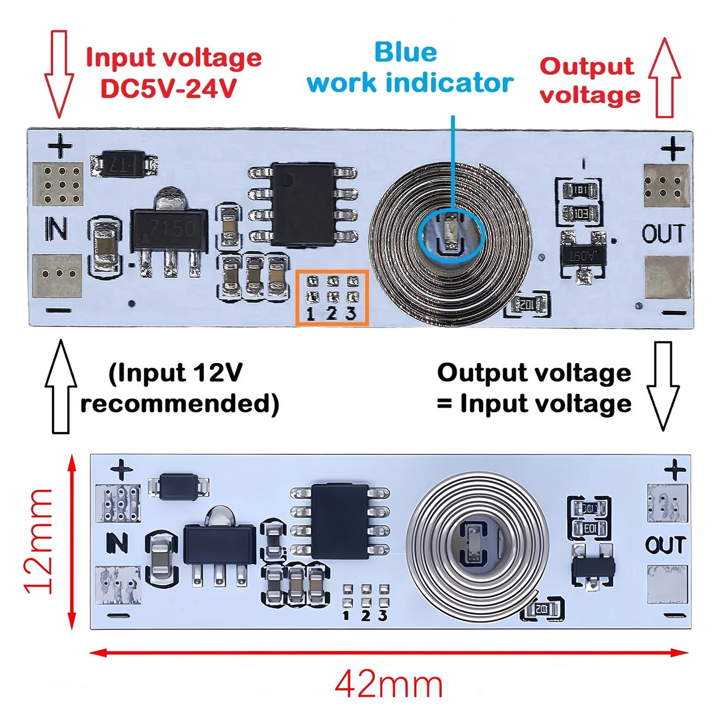 Short Distance PIR & Capacitive Touch Sensor Module V2.0 5V-24V 3A LED Dimming Control