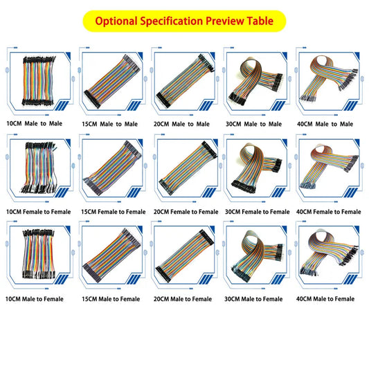 DuPont Jumper Wires Female to Female, Male to Female, and Male to Male