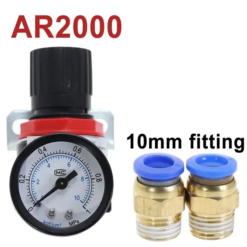 AR2000 Pneumatic Air Compressor Pressure Regulator Reduction Valve 1/4'' Thread BSP with 2MM 4MM 6MM 8MM 10MM Fittings