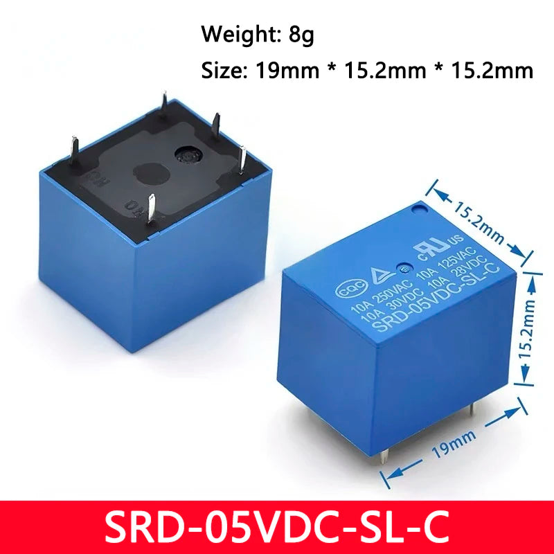 SRD-05/12/24VDC 5-Pin 10A Relay | SRD-SL-C | DC Electromagnetic Switch | SPDT | PCB Mount