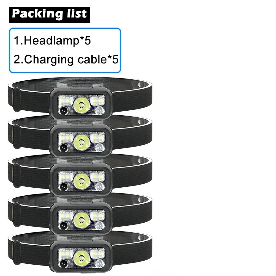 Mini LED Rechargeable Sensor Headlamp Built-in Battery USB Head Flashlight Outdoor Waterproof Camping Fishing Headlight