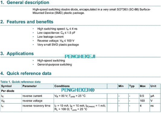 BAV70S SOT-363 SMD Switching Diode 100V 250mA for Electronics Projects