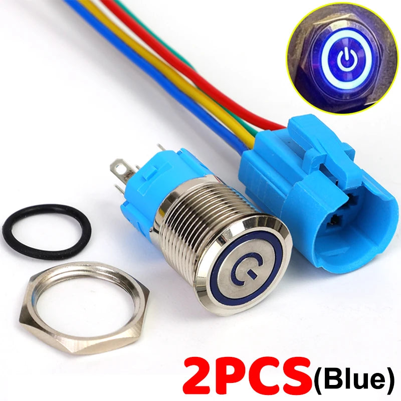 16mm LED Illuminated Latching Push Button Switch – Waterproof Metal 12V 24V